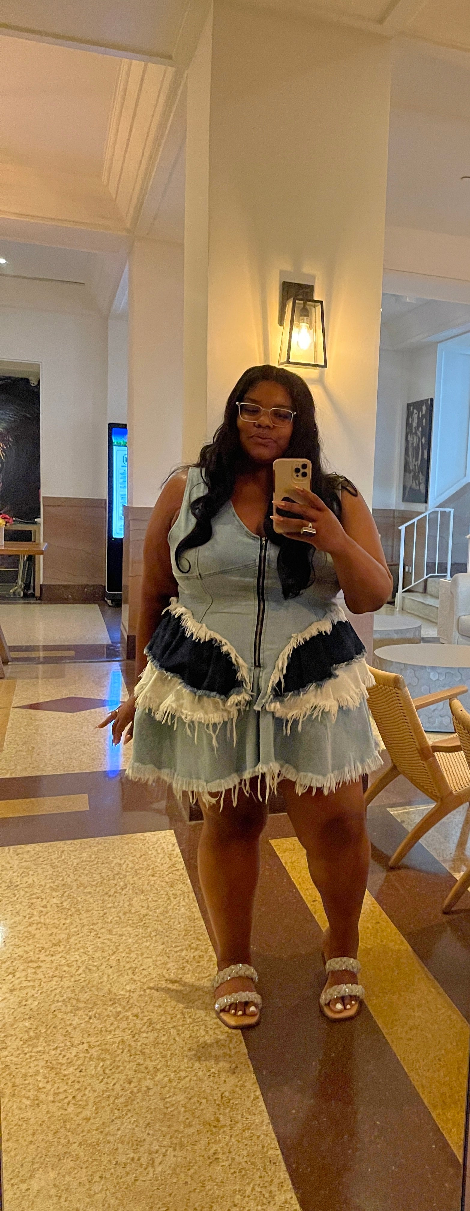 white christmas dresses Denim Skater Mini Dress Medium main image 0